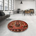 Round Traditional Crimson Red Persian Rug in a Office, tr221