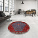 Round Machine Washable Traditional Tomato Red Rug in a Office, wshtr2220