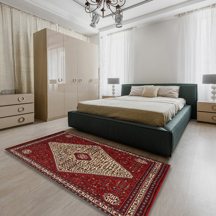 Machine Washable Traditional Crimson Red Rug in a Bedroom, wshtr2221