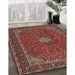 Traditional Saffron Red Medallion Rug in Family Room, tr2223