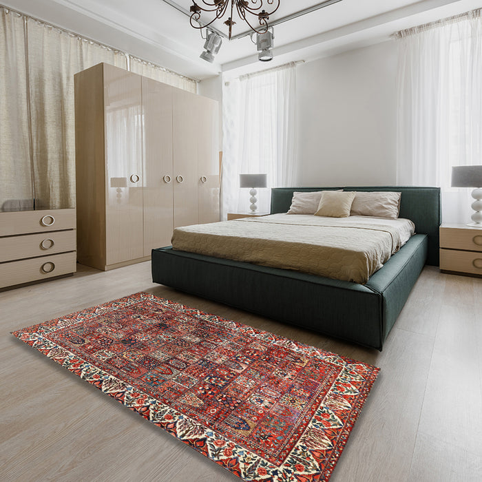 Machine Washable Traditional Tomato Red Rug in a Bedroom, wshtr2224
