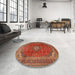 Round Machine Washable Traditional Bronze Brown Rug in a Office, wshtr2227