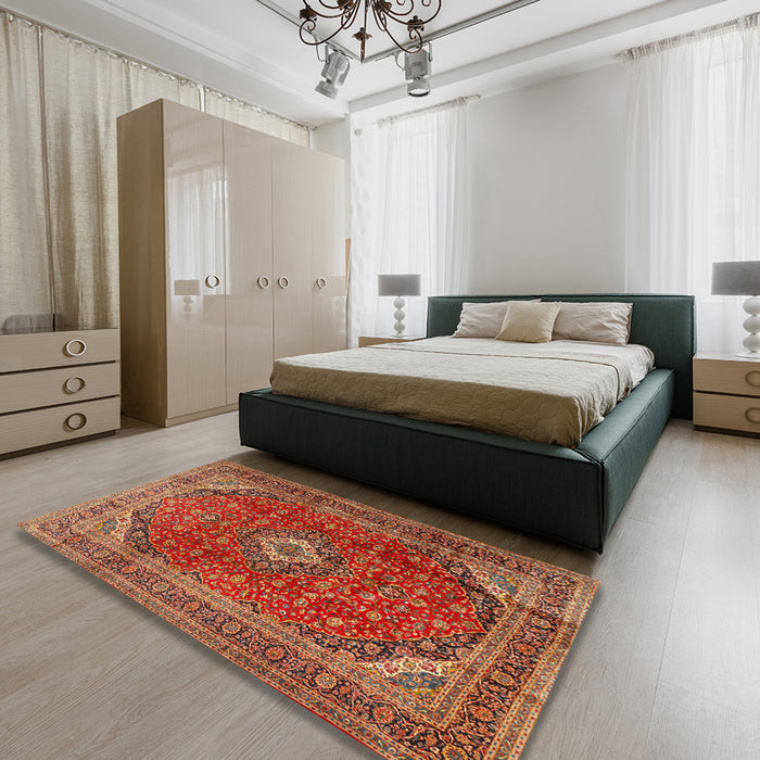 Traditional Bronze Brown Medallion Rug in a Bedroom, tr2227