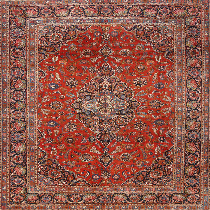Square Traditional Orange Salmon Pink Medallion Rug, tr2228