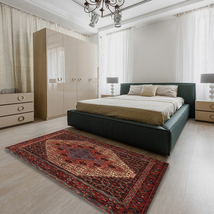 Machine Washable Traditional Sienna Brown Rug in a Bedroom, wshtr2231