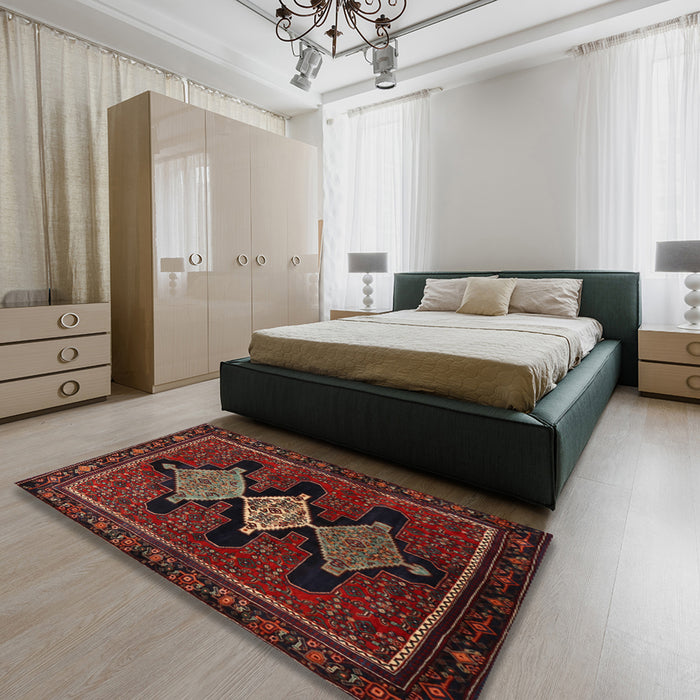 Traditional Chestnut Brown Persian Rug in a Bedroom, tr2232