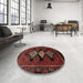 Round Traditional Chestnut Brown Persian Rug in a Office, tr2232