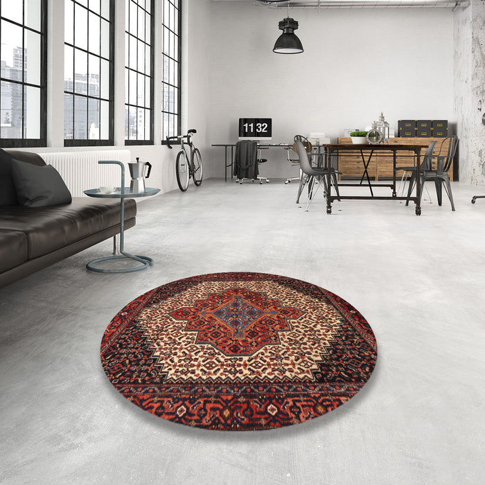 Round Traditional Saffron Red Persian Rug in a Office, tr2234
