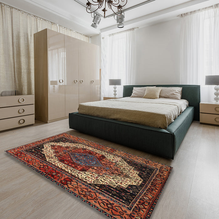 Machine Washable Traditional Gold Brown Rug in a Bedroom, wshtr2235