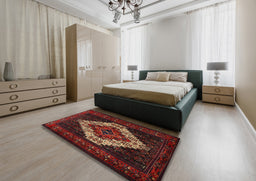 Traditional Reddish Brown Persian Rug in a Bedroom, tr2236