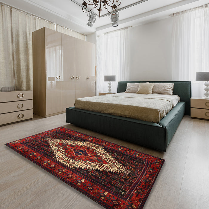 Traditional Reddish Brown Persian Rug in a Bedroom, tr2236
