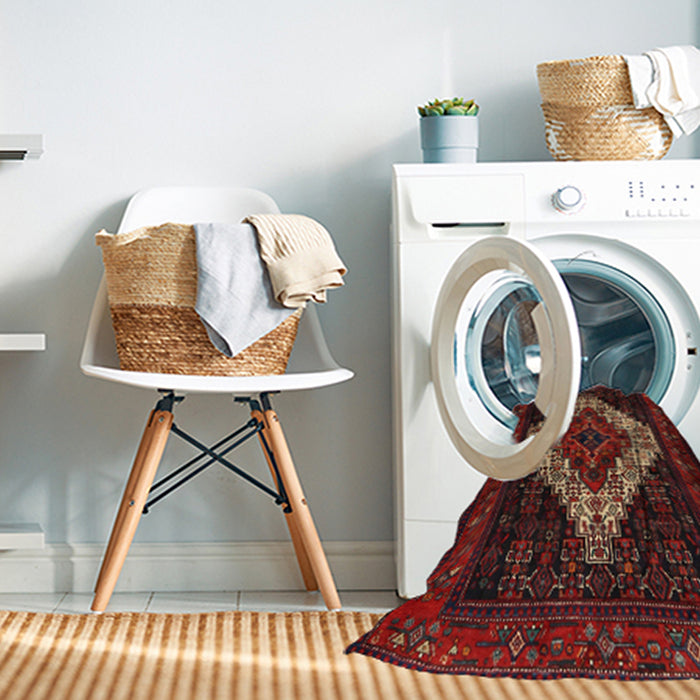 Machine Washable Traditional Sepia Brown Rug in a Washing Machine, wshtr2236