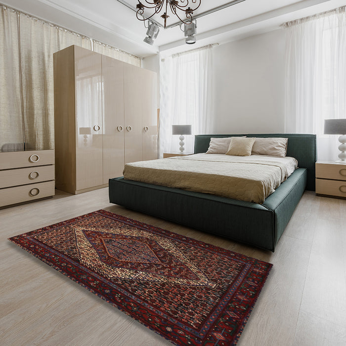 Traditional Reddish Brown Persian Rug in a Bedroom, tr2237