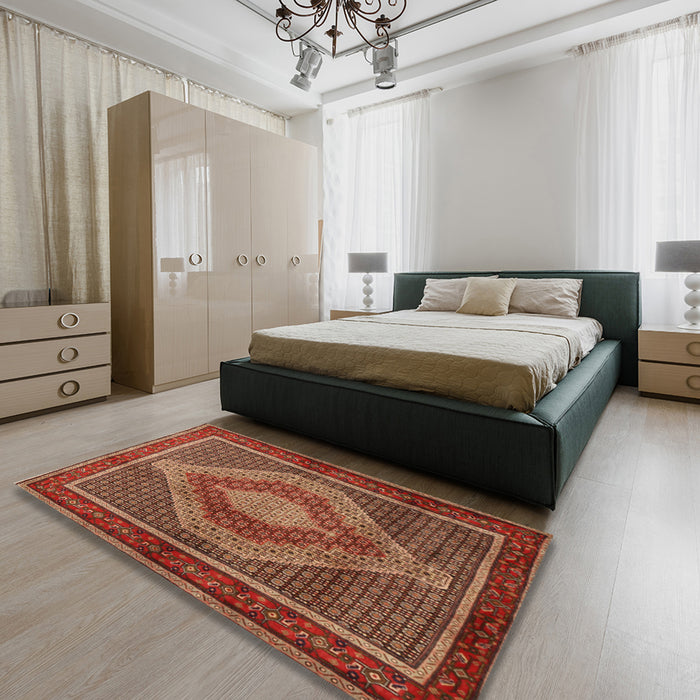Machine Washable Traditional Tomato Red Rug in a Bedroom, wshtr2238