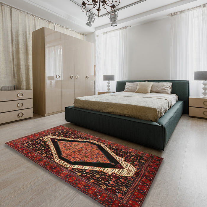 Machine Washable Traditional Deep Red Rug in a Bedroom, wshtr2239