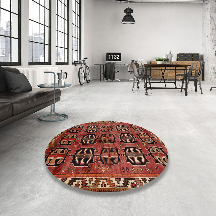 Round Traditional Crimson Red Persian Rug in a Office, tr223