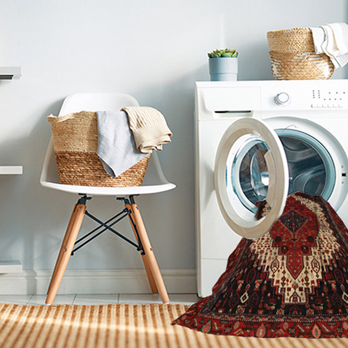 Machine Washable Traditional Chestnut Brown Rug in a Washing Machine, wshtr2240
