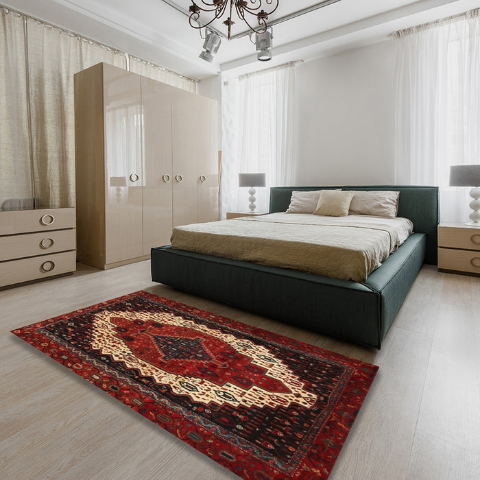 Machine Washable Traditional Chestnut Brown Rug in a Bedroom, wshtr2240
