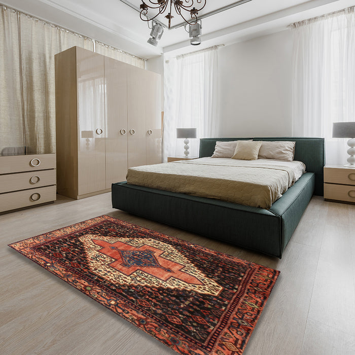 Machine Washable Traditional Vermilion Red Rug in a Bedroom, wshtr2241