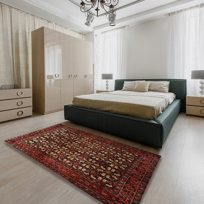 Traditional Dark Sienna Brown Persian Rug in a Bedroom, tr2243