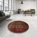 Round Traditional Dark Sienna Brown Persian Rug in a Office, tr2243