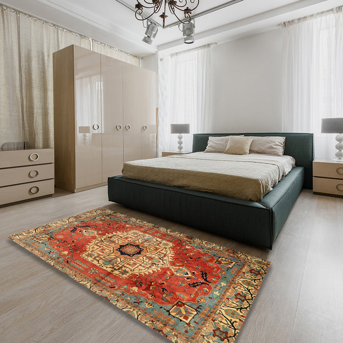 Traditional Brown Persian Rug in a Bedroom, tr2244
