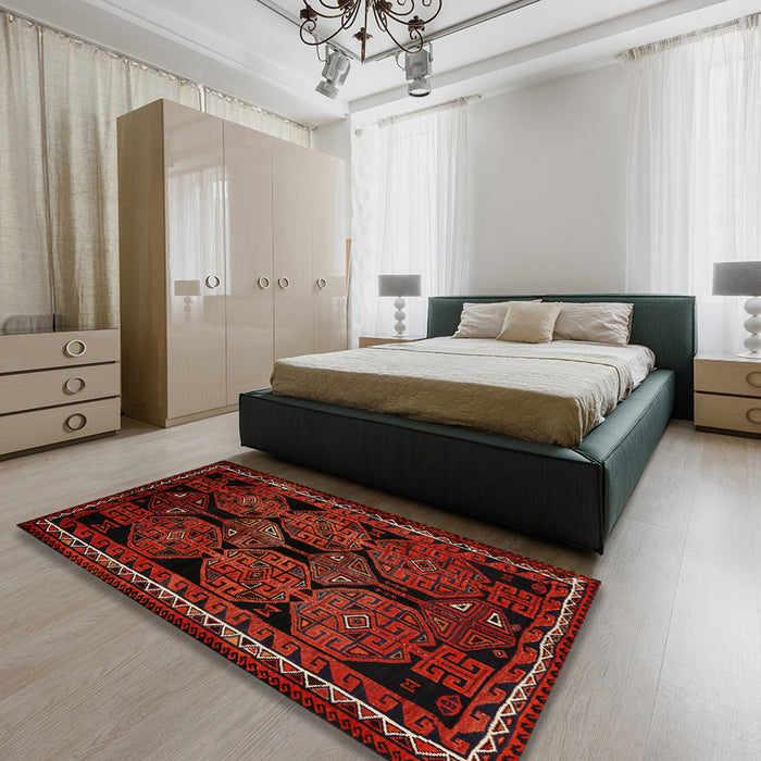 Machine Washable Traditional Tomato Red Rug in a Bedroom, wshtr224