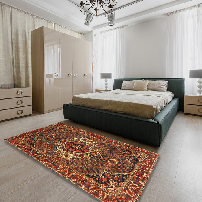 Traditional Saffron Red Persian Rug in a Bedroom, tr2251