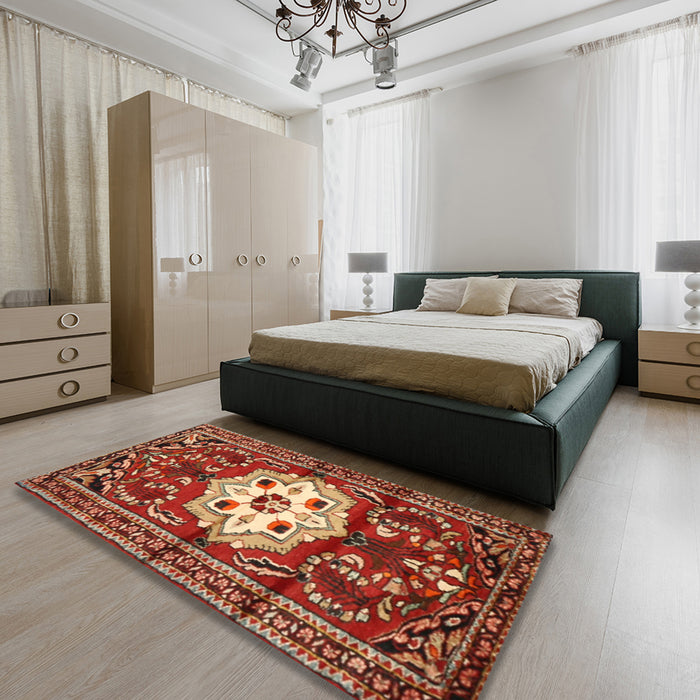 Machine Washable Traditional Tomato Red Rug in a Bedroom, wshtr2252