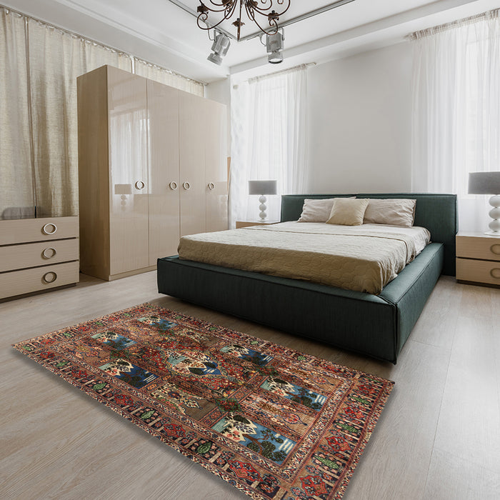 Machine Washable Traditional Dark Almond Brown Rug in a Bedroom, wshtr2253