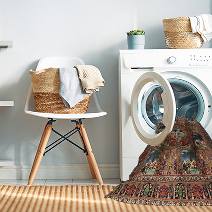 Machine Washable Traditional Dark Almond Brown Rug in a Washing Machine, wshtr2253