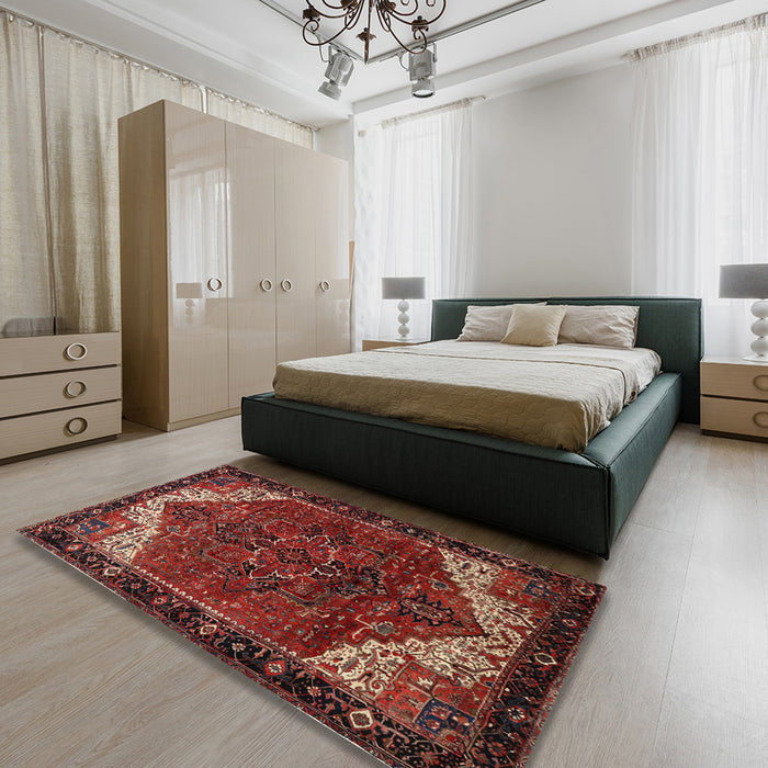Machine Washable Traditional Sienna Brown Rug in a Bedroom, wshtr2254