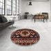 Round Machine Washable Traditional Brown Rug in a Office, wshtr2259