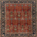 Round Machine Washable Traditional Saffron Red Rug, wshtr2261