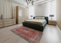 Traditional Brown Red Medallion Rug in a Bedroom, tr2266