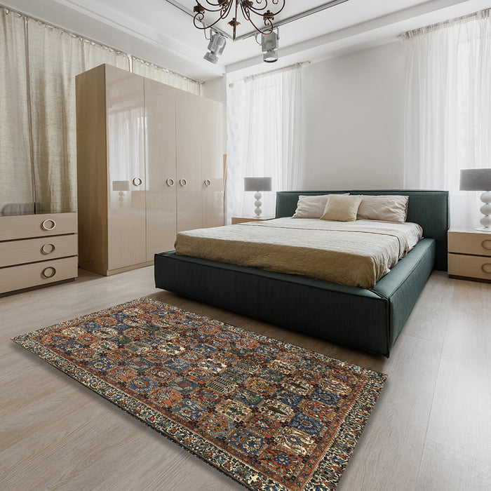 Traditional Dark Almond Brown Persian Rug in a Bedroom, tr2269