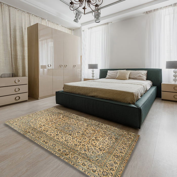 Traditional Reddish Brown Persian Rug in a Bedroom, tr2270