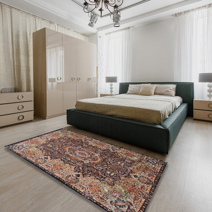 Machine Washable Traditional Camel Brown Rug in a Bedroom, wshtr2278