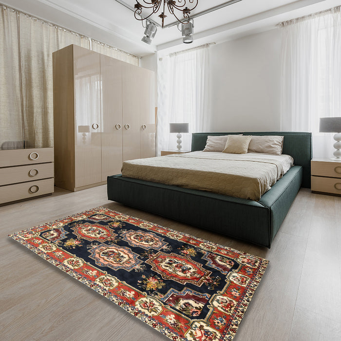 Machine Washable Traditional Camel Brown Rug in a Bedroom, wshtr2279