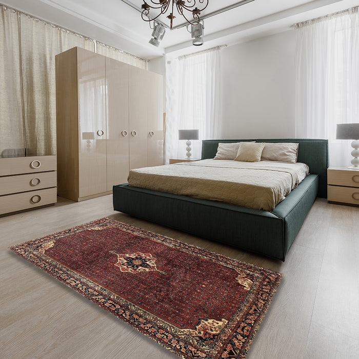 Traditional Deep Red Persian Rug in a Bedroom, tr2280