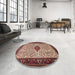 Round Machine Washable Traditional Light French Beige Brown Rug in a Office, wshtr2283