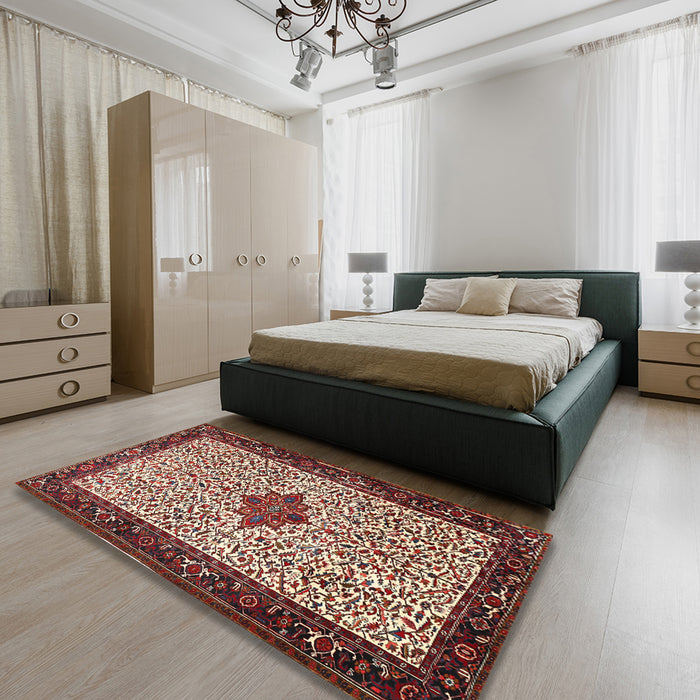 Traditional Light French Beige Brown Persian Rug in a Bedroom, tr2283