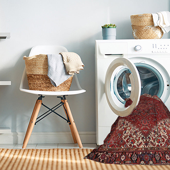 Machine Washable Traditional Tomato Red Rug in a Washing Machine, wshtr2285