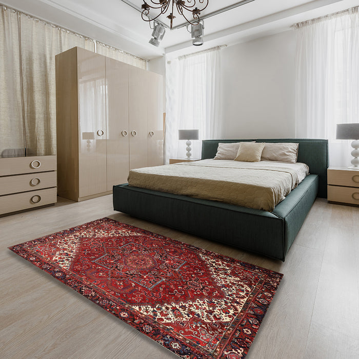 Machine Washable Traditional Tomato Red Rug in a Bedroom, wshtr2285