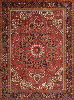 Machine Washable Traditional Tomato Red Rug, wshtr2288