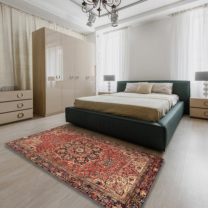 Machine Washable Traditional Saffron Red Rug in a Bedroom, wshtr2291