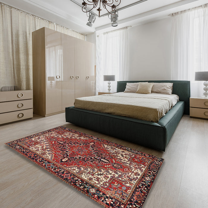Machine Washable Traditional Saffron Red Rug in a Bedroom, wshtr2293