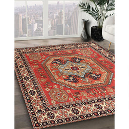 Machine Washable Traditional Tangerine Pink Rug in a Family Room, wshtr2298