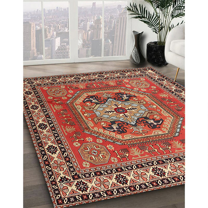 Machine Washable Traditional Tangerine Pink Rug in a Family Room, wshtr2298