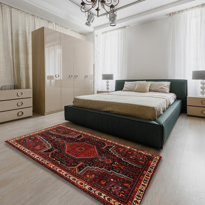 Traditional Reddish Brown Persian Rug in a Bedroom, tr2314